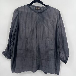 Biya by Johnny Was Women's Long Sleeve Laced Embroidery Gray Oversize Blouse S